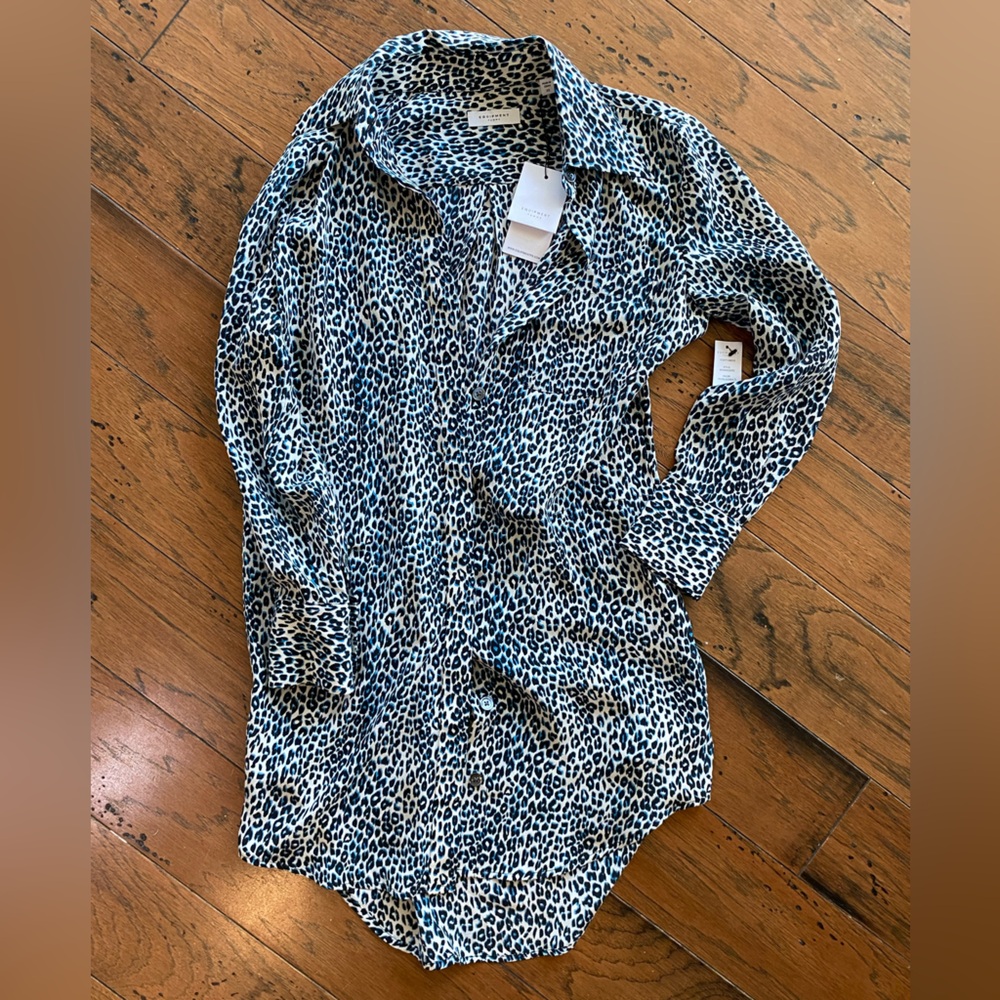Leopard print NWT silk equipment button down dress xs